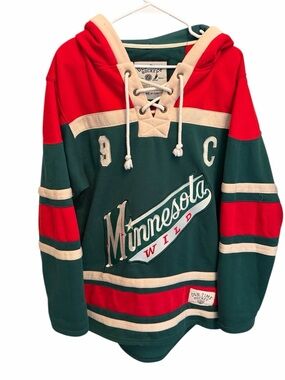 NHL Minnesota Wild Green & Red Lace-Up Hooded Hockey Sweatshirt. 
Size Medium
